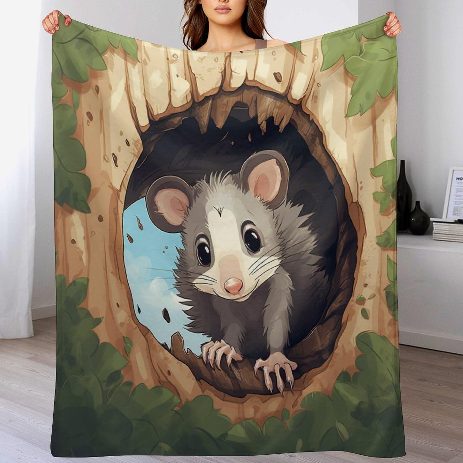 Plaid peluche doux motif souris couverture pour canapé cosy 130x180cm