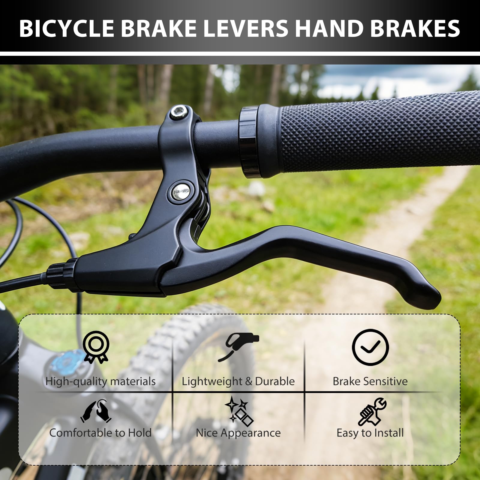 Zestaw 2 dźwigni hamulca rowerowego z linką hamulcową, do hamulców typu V i mechanicznych hamulców tarczowych, uchwyt aluminiowy do rowerów MTB BMX