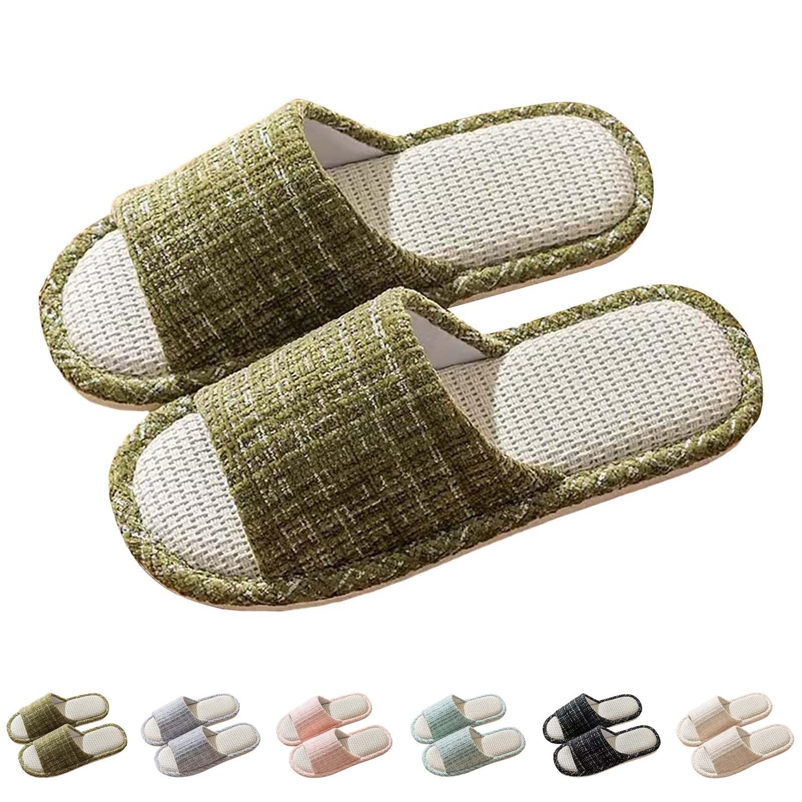 Pantuflas de verano para mujer, pantuflas de lino, pantuflas de algodón, pantuflas peep toe para el hogar, antideslizantes, pantuflas de fieltro, pantuflas para invitados