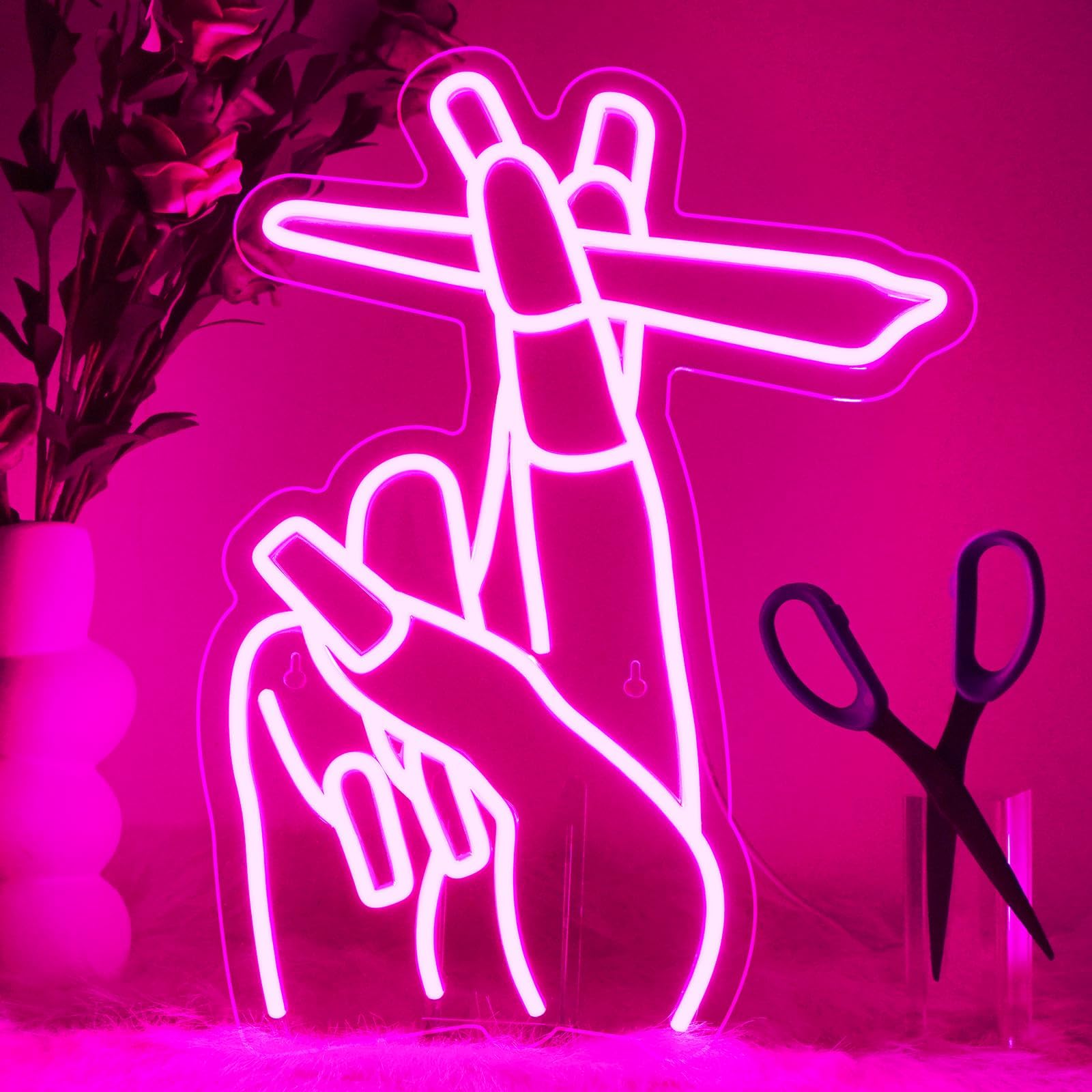 WLHOPE Pink Led Hand Neon Sign for Wall Decor Gesture USB Nail Hand Man Cave Neon Light Sign for Bedroom Home Bar Girls Room Nail Room Salon Party Decor Gift for Women