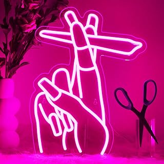 WLHOPE Pink Led Hand Neon Sign for Wall Decor Gesture USB Nail Hand Man ...