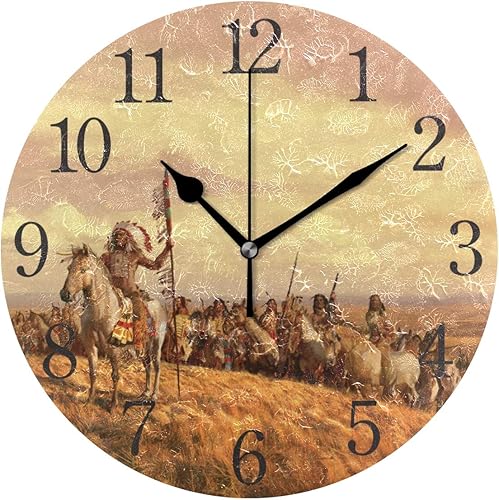 senya Reloj de pared nativo americano silencioso sin tictac operado redondo fácil de leer en casa oficina escuela reloj