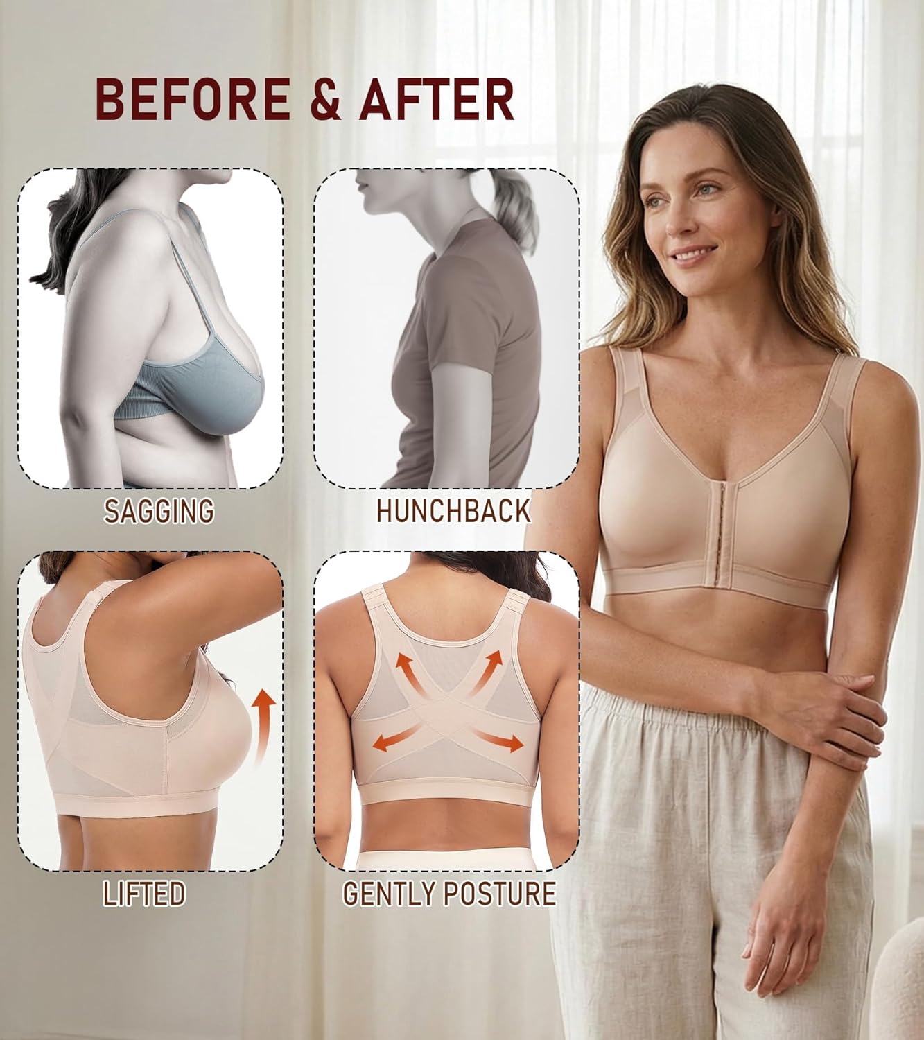 No Wire Front Closure Sandwich Comfortable Bra Posture Full Coverage Bra Non Padded Comfort Everyday Wear