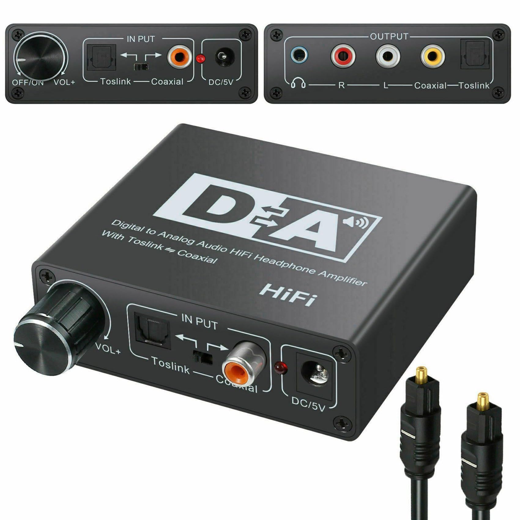 6X Toslink Coaxial ÓPtico Digital de 192 KHz una AnalóGico 3.5Mm Convertidor de Audio de Alta Fidelidad con Spdif
