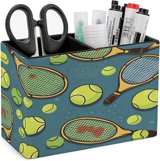 PU Leather Pen Holder with 2 Slots Tennis Racquets Balls Desk Organizer