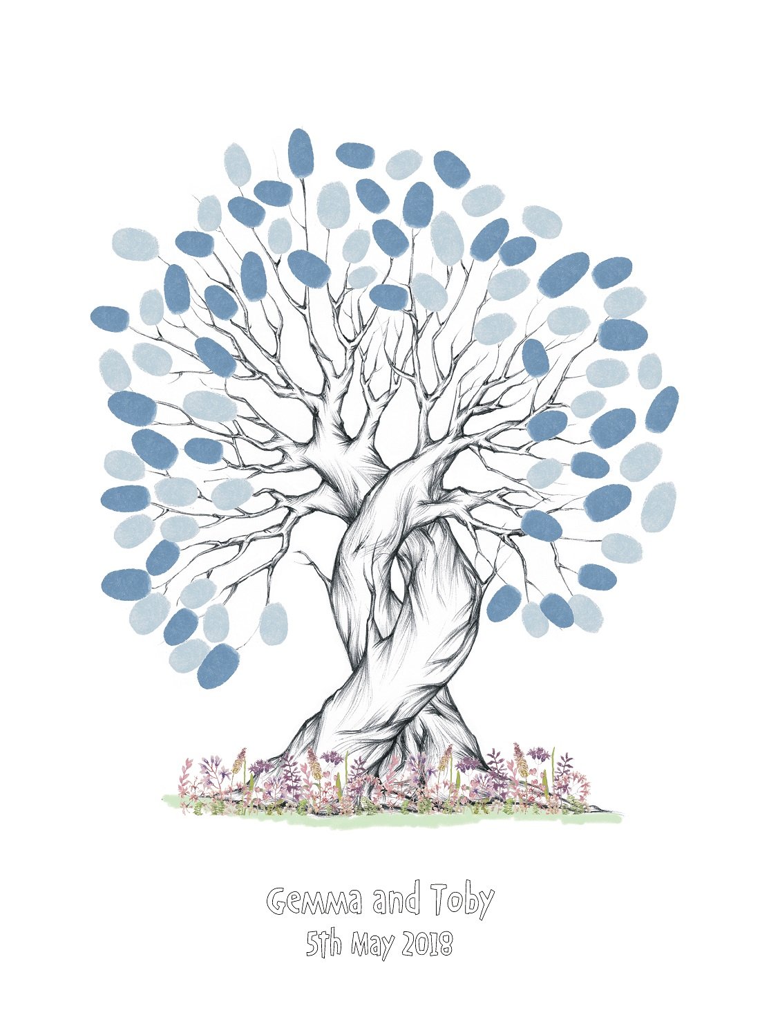A3+ Personalised Wedding Fingerprint Tree - Guest Book Alternative - Bride and Groom Keepsake