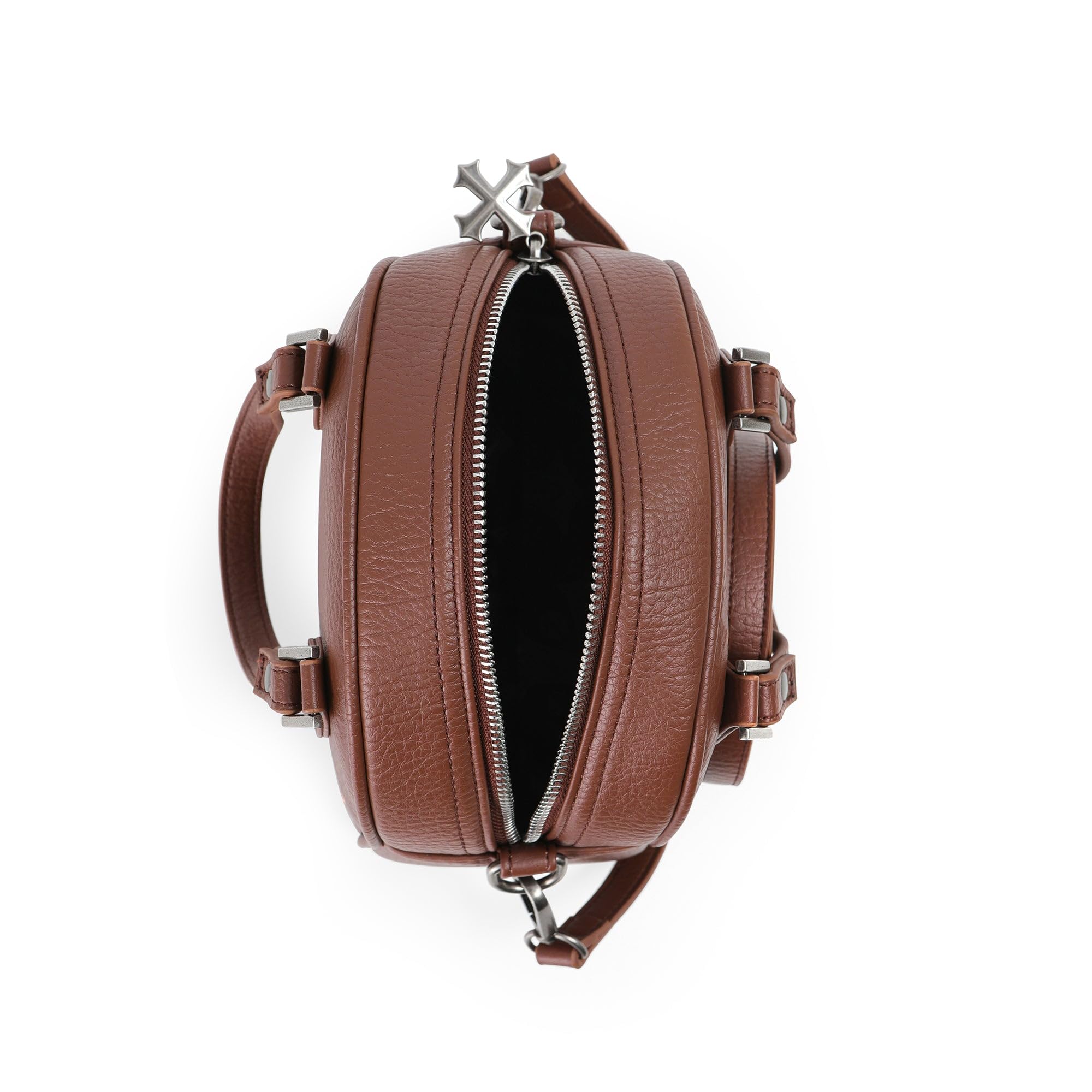 Von Dutch Bowling Bag Purse, Small Bag Crossbody Strap and Top Handles, 8" L x 7" H x 7.5" W, Y2K Purse (Brown Chopper)