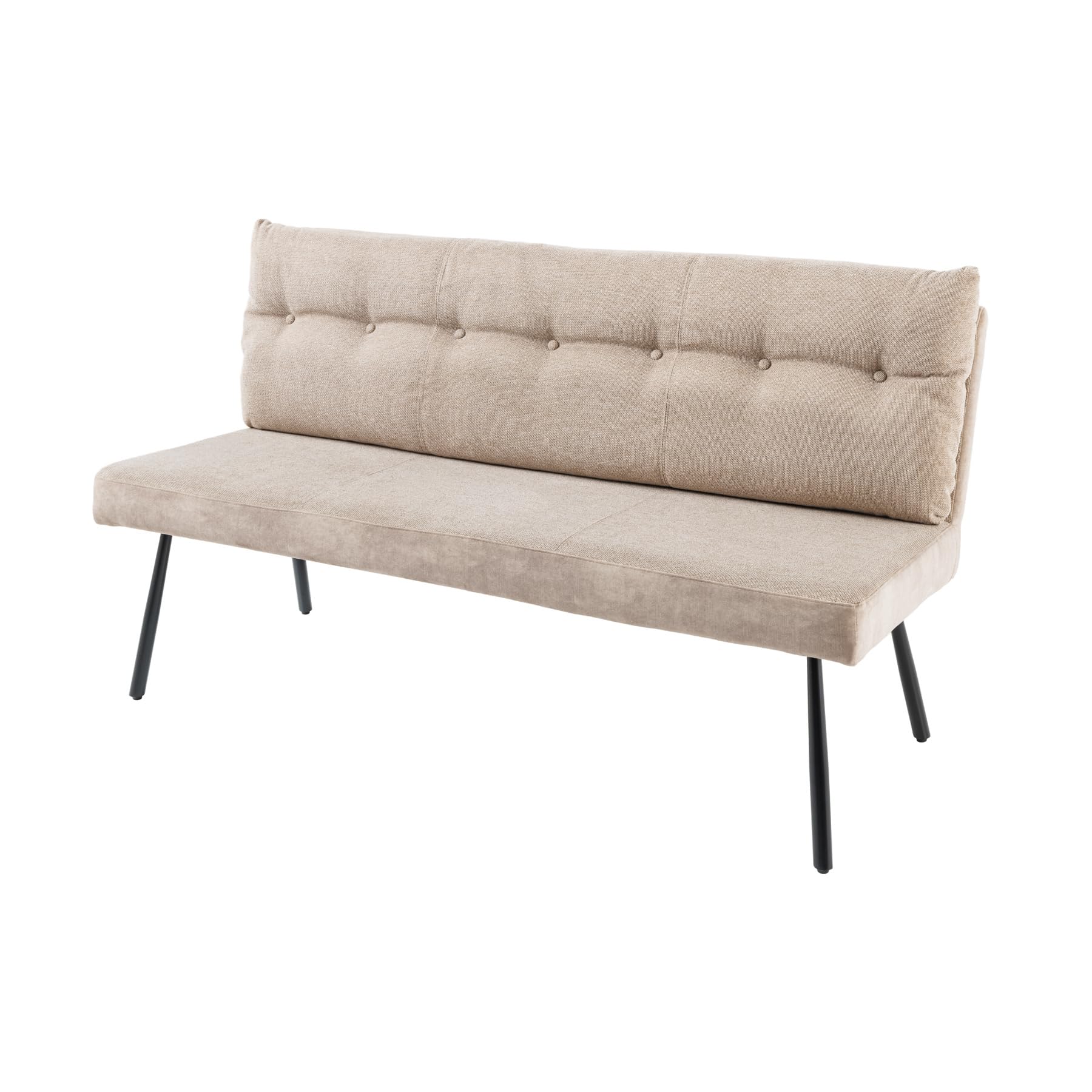 Riess Ambiente Moderne Sitzbank Big George 160cm Champagner beige Samt Strukturstoff mit Lehne, gepolsterte Bank für Dein Esszimmer