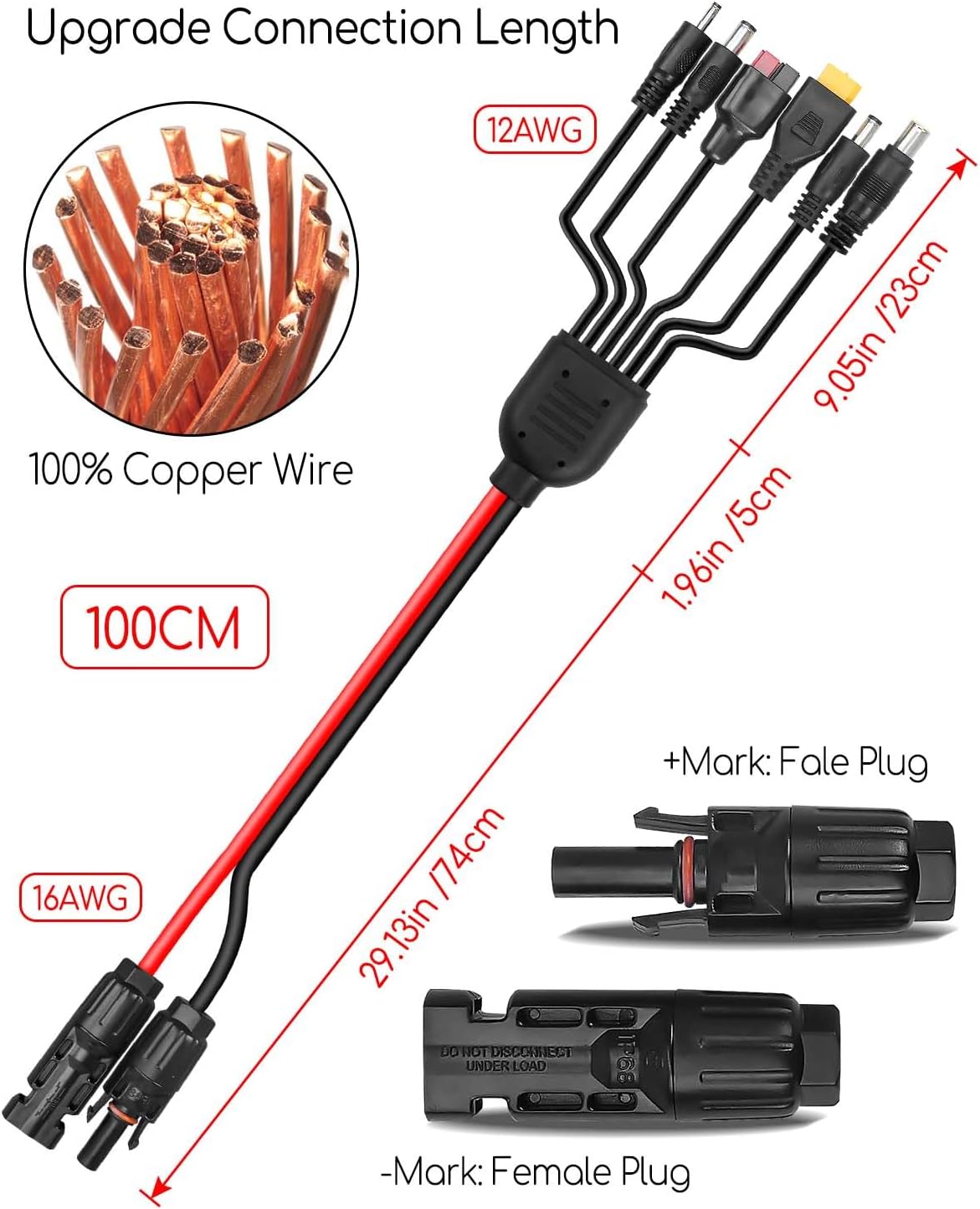 6-in-1 Solar Panel Connector with Female and Male Connectors, Universal Solar Adapter Connector Kit Fit for A-nderson Connector DC XT60 Adapter Power Plug, 2 Pcs