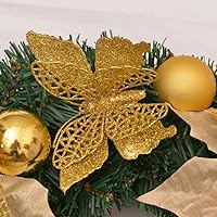 Vista 3 de RSLEE Christmas Wreath for Front Door 40cm Christmas Wreath Artifical Wedding Christmas Flowers Wreath with Golden Butterfly & Christmas Ball Xmas