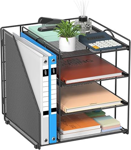 Miniatura 8 de Organizador de escritorio y accesorios de archivo Becomrock, organizador de papel de 4 niveles con soporte de archivo vertical, accesorios de