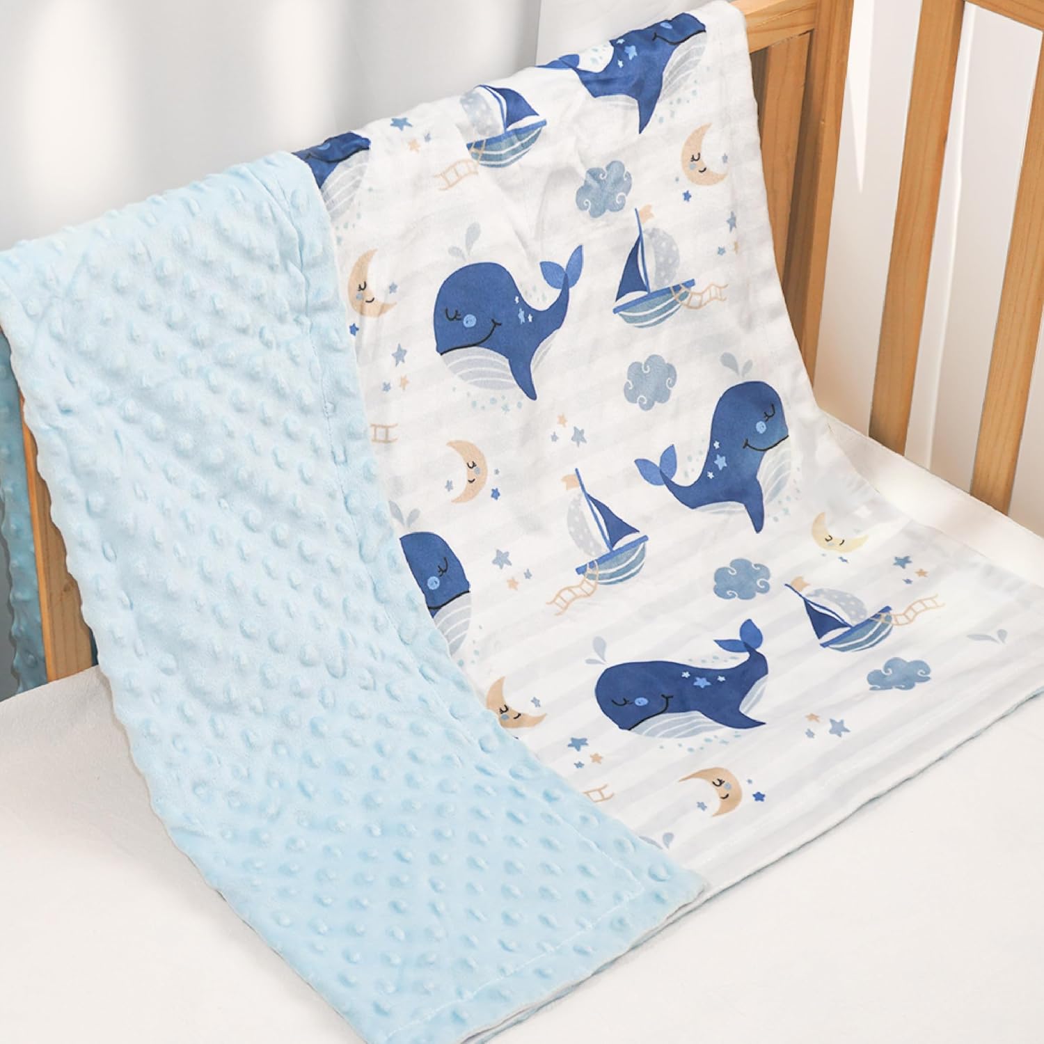 Whale Kid Blanket for Boys or Girl 30x40 - Soft Kids Throw Minky Blankets with Dotted Backing - Nursery Crib Blanket - Image 5