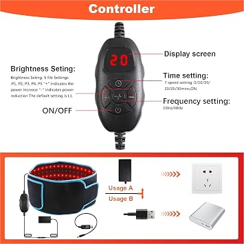 Red Light Therapy Belt with 660nm & 850nm,5 Light Levels Red Light Therapy with Timer