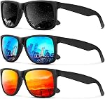 KALIYADI Sunglasses-Men Lunettes de soleil polarisées pour hommes Femmes Classic Matte Black Frame UV Protection 3pack