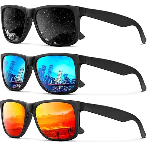 KALIYADI Sunglasses Men Polarized Sun glasses for Mens Womens Classic Matte Black Frame UV Protection 3pack