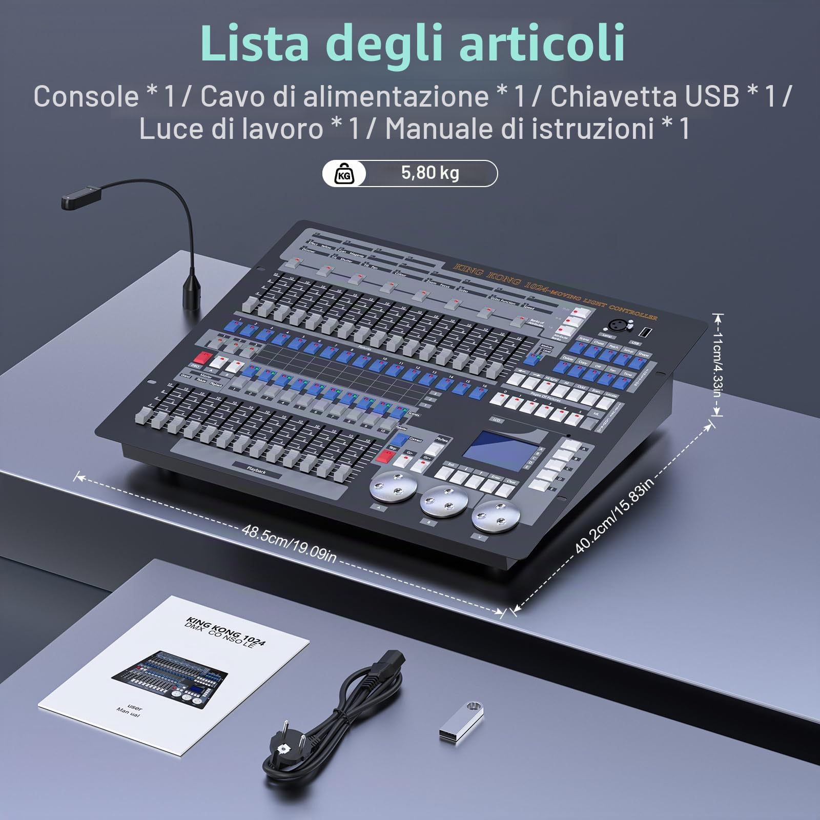 Controller DMX, Console DMX 1024 canali con Flight Box, Controller da discoteca DMX 512, Spettacolo di luci, Festa, Controller DJ con testa mobile