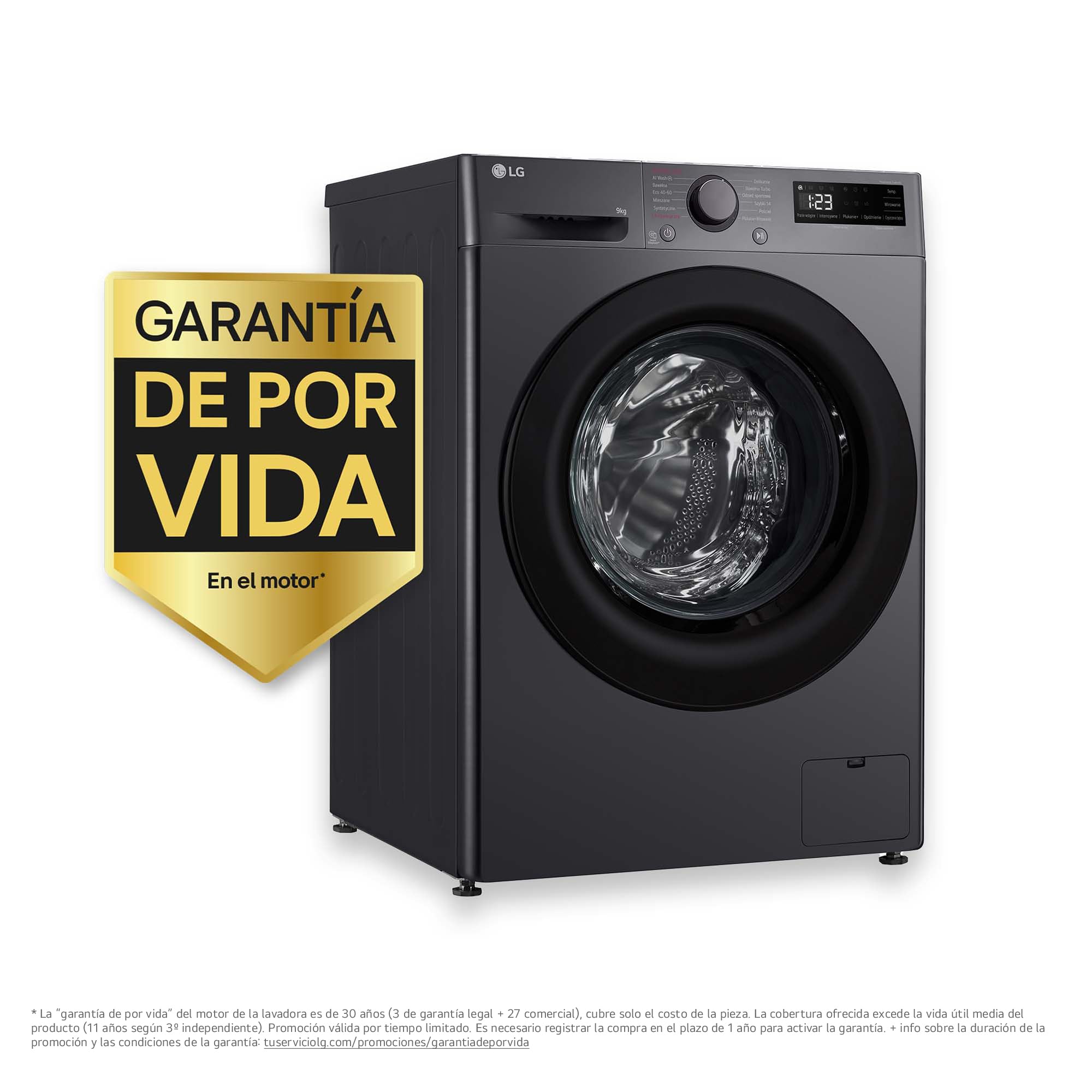 LG F4WR5009A6M - Lavadora Inteligente, 9kg, AI Direct Drive, 1400rpm, Carga Frontal, TurboWash 360º, Algodón Turbo, Vapor Steam, Clasificación A, Serie 500, Inox Grafito