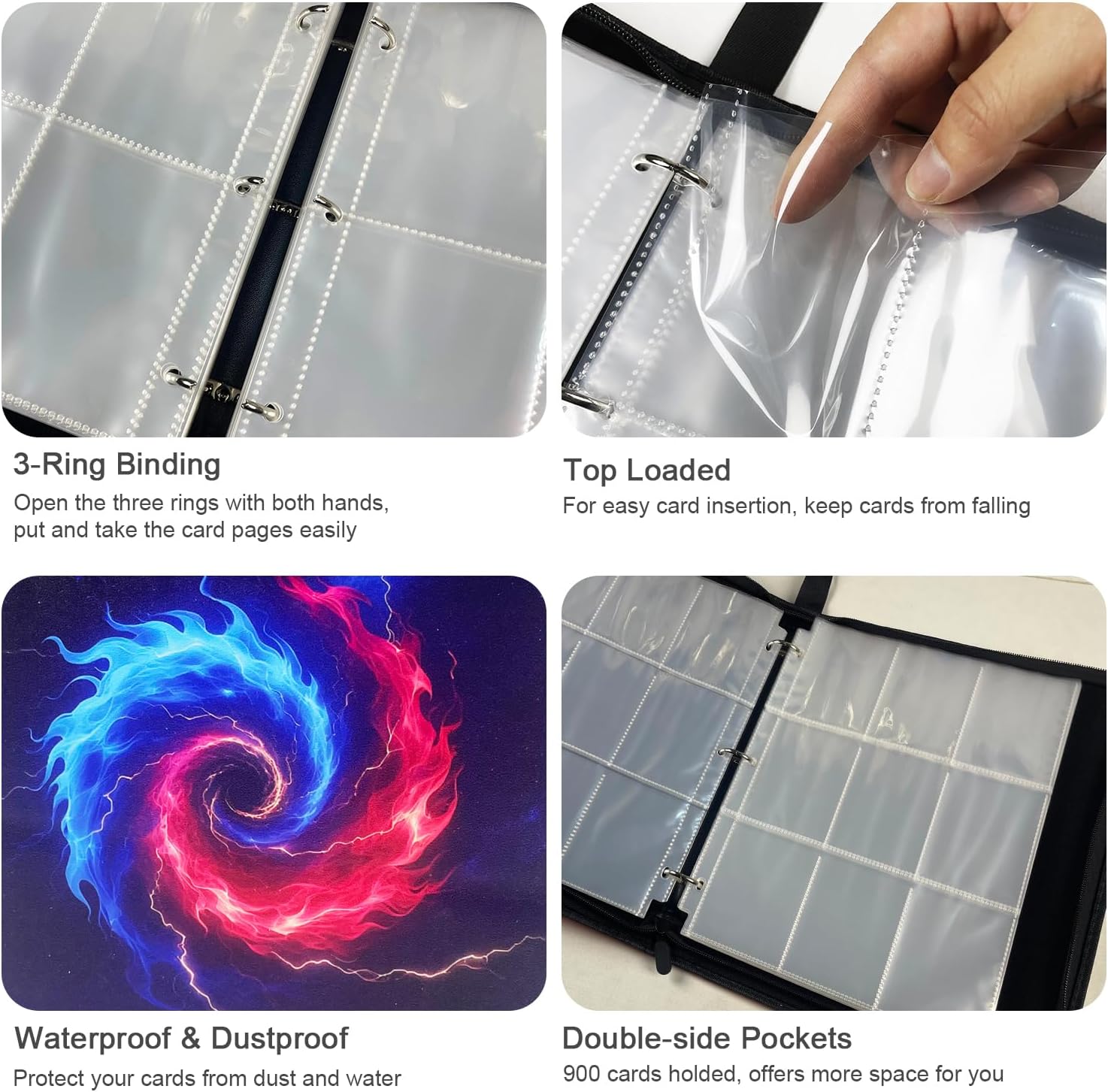 Premium 9 Pocket Card Binder – 900 Collection Binder Folder Card Album with Sided Pocket PU Card Holder Fit for Cards, Football, Baseball, Sport, TCG Collector