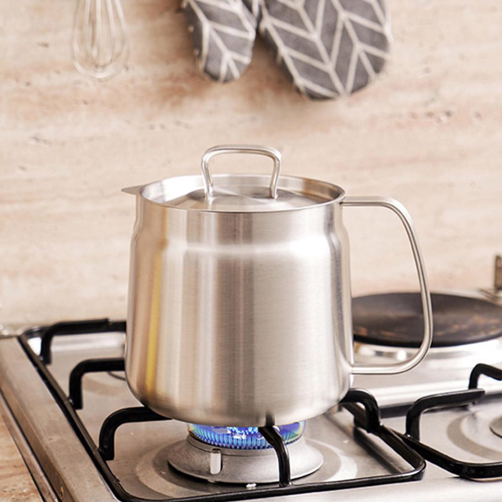 Depósito de gestión de aceite inoxidable de gran capacidad, filtro antibloqueo y ergonómico para cocineros aficionados con gran capacidad