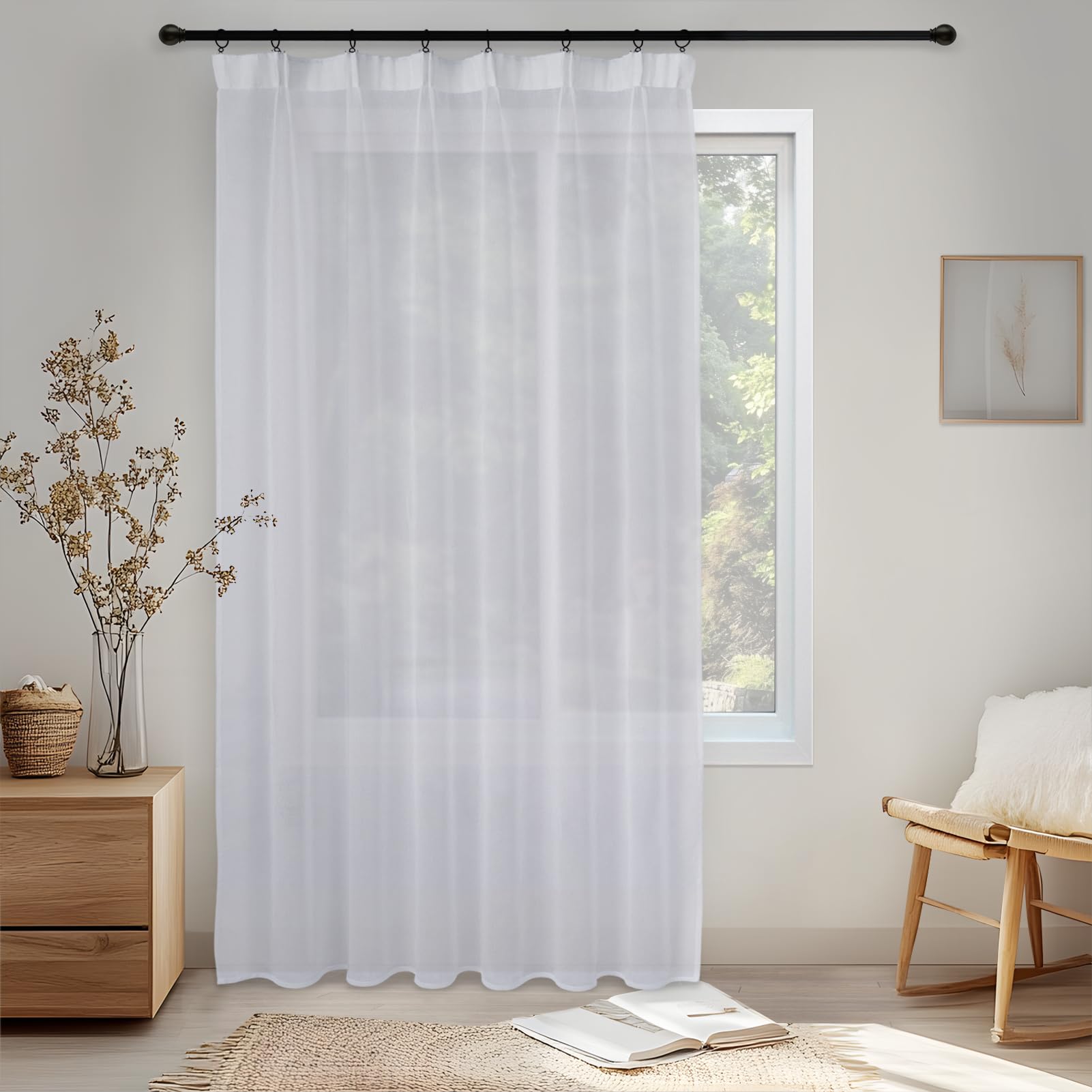 MRTREES Cortinas Salon Blancas Modernas Baratas 300x240cm, Cortinas con Ganchos Salon, Cortinas Blancas Dormitorio Cortinas translucidas Cortina para riel,1 Panele, 3 Opciones de Montaje, Comedor