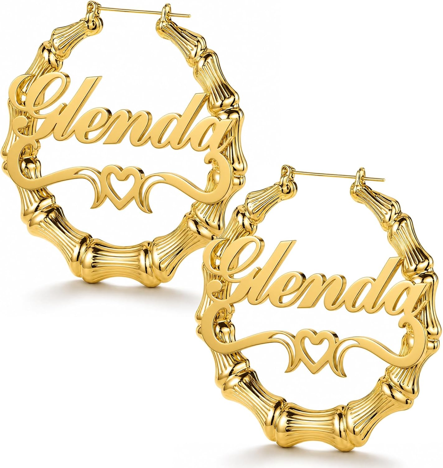 Custom Name Bamboo Hoop Earrings 18K Gold Plated Lightweight Gift for Women