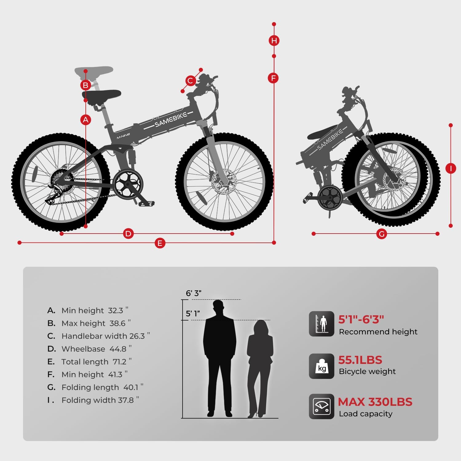 SAMEBIKE Bicicleta Eléctrica Plegable 26" para Adultos | Montaña, 48V 10.4Ah Batería Extraíble, 21 Velocidades, Pantalla LCD a Color, Blanco