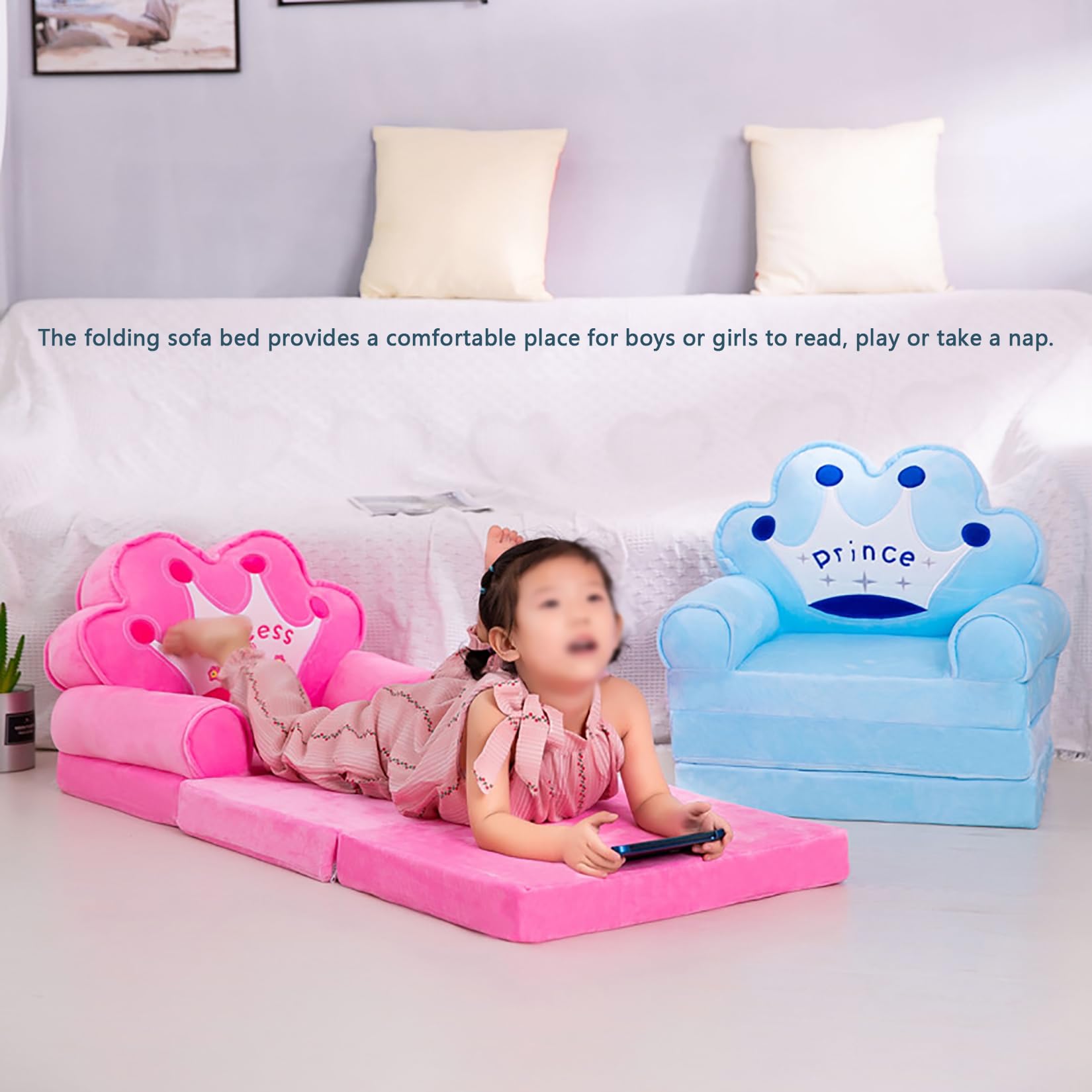 YUDIZWS Sillón Infantil Plegable Sofá Infantil de Felpa con Respaldo Silla de Bebé para Sala de Juegos o Guardería,D