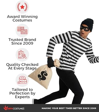 Morph Robber Costume Adults, Bandit Costume, Mens Cops and Robbers Halloween Costumes, Halloween Costumes For Men