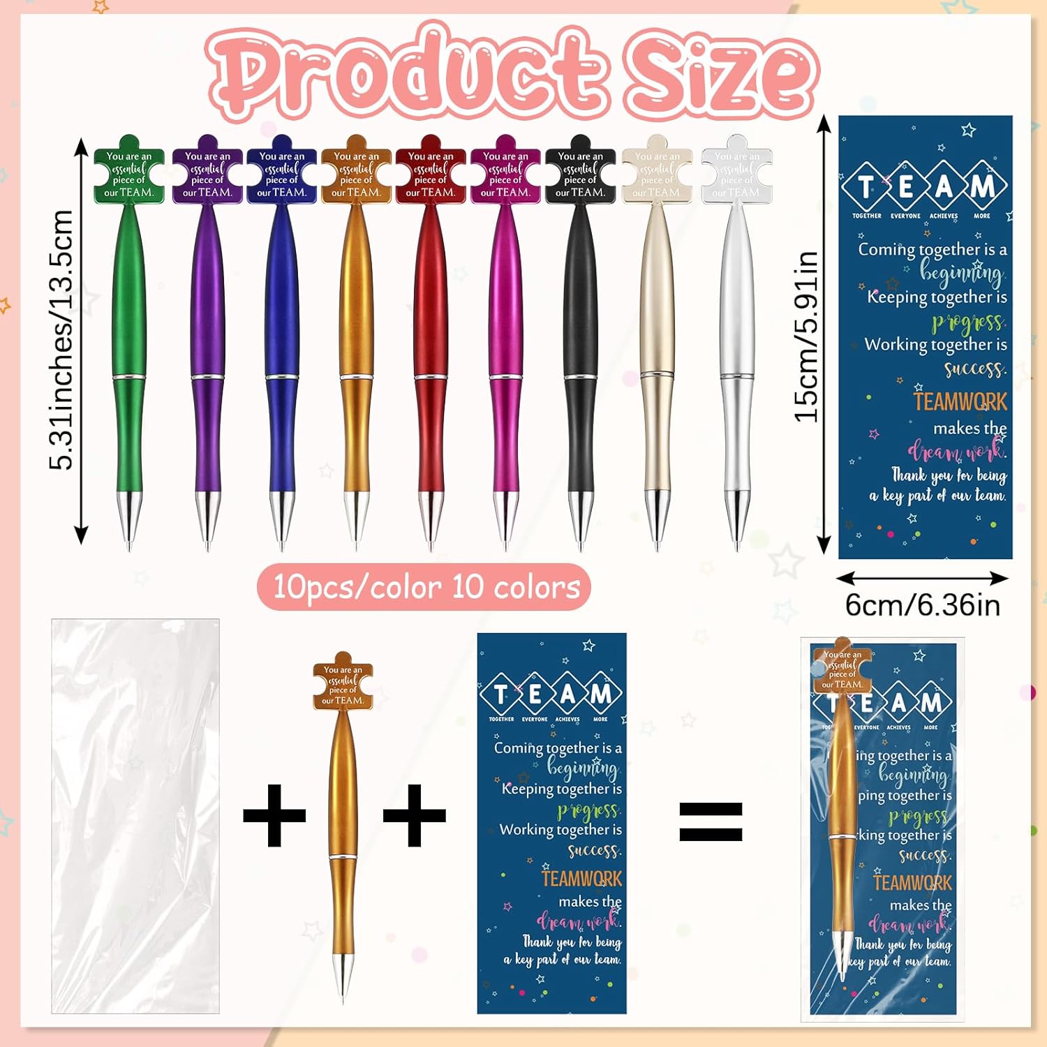 Sinload 100 Sets Team Appreciation Gifts Bulk Inspirational Puzzle Ballpoint Pens Motivational Cards Bookmark for Team Staff Office Coworker Employee Teamwork Gifts