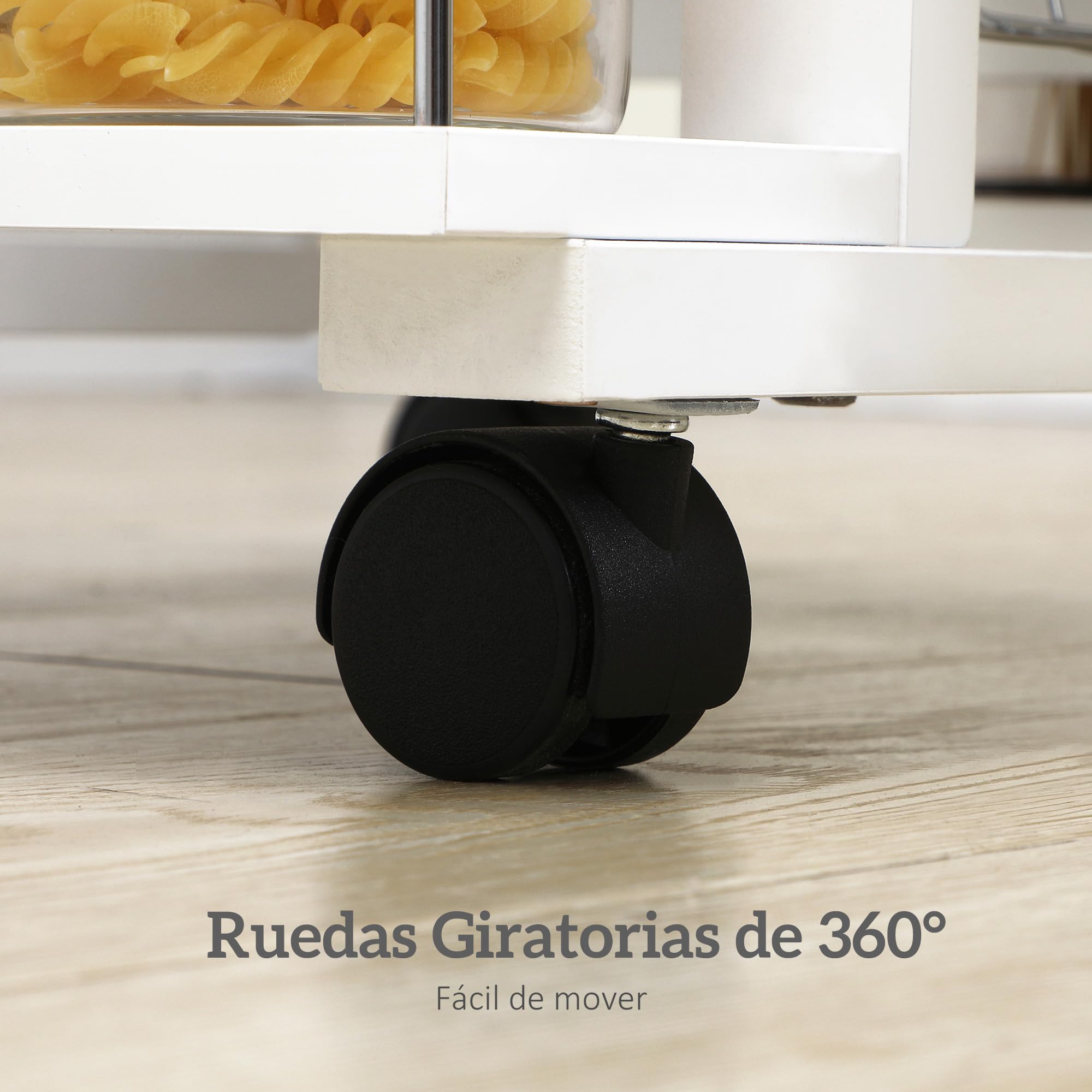 HOMCOM Carrito de Cocina con Ruedas y Encimera Baldosada Carrito Verdulero con Cajón, 4 Cestas Metálicas y 4 Porta Especias Laterales para Comedor 57x37x83 cm Blanco