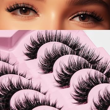 Russian Strip Lashes 7 Pairs Fluffy Wispy Faux Mink Eyelashes Cat Eye Natural Look D Curl False Lashes-R08