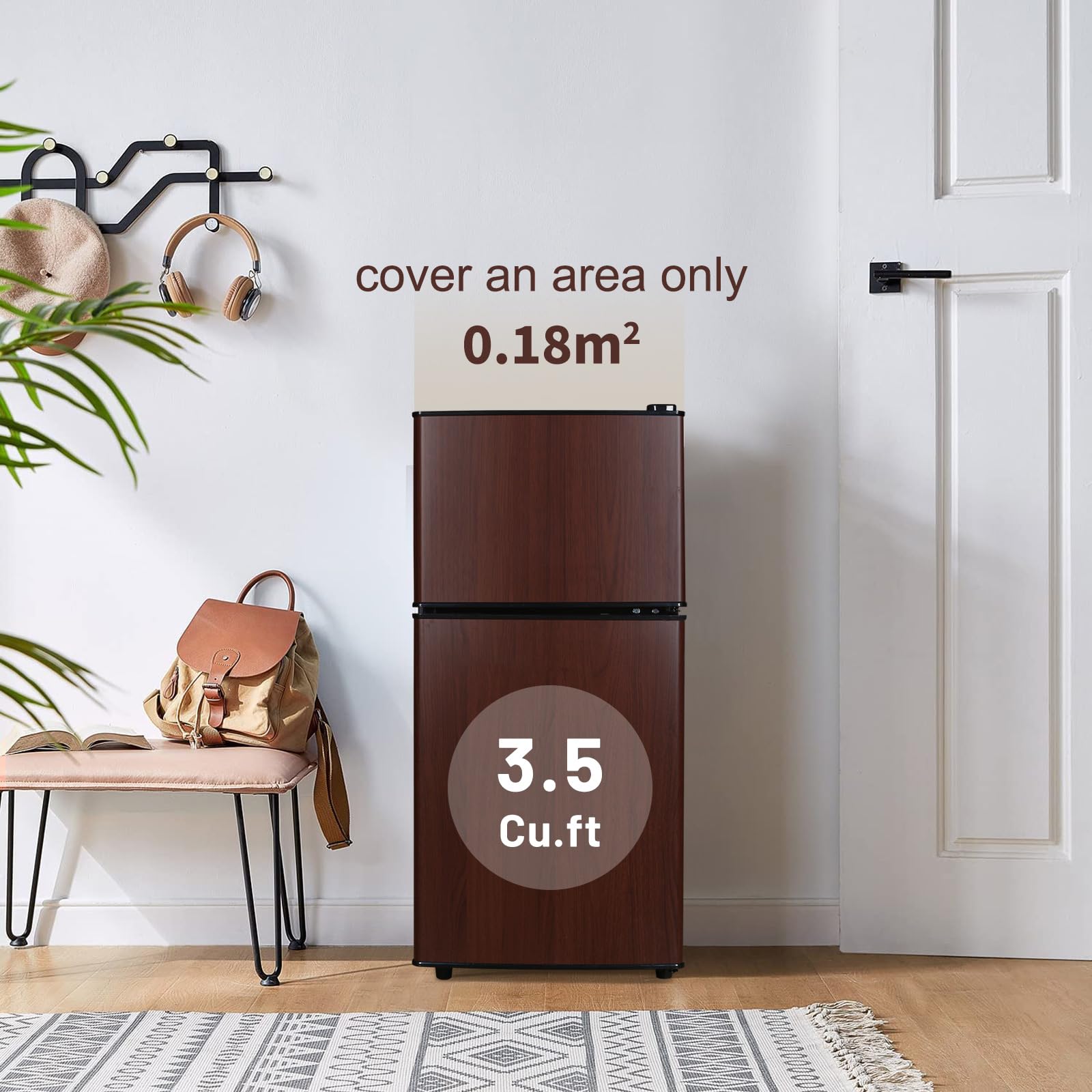 Axutl Refrigerator With Freezer Retro Mini Fridge Bedroom Dorm Wood Color 3.5 Cu.Ft Compact Small For RV Apartment 2-Door Design on Fridge.com - View 2