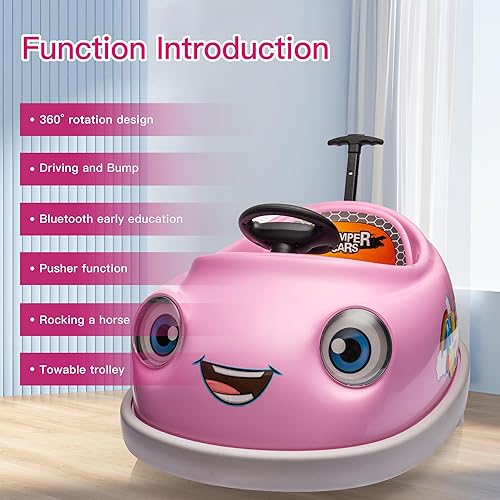Miniatura 6 de Perfumevalley Coche de parachoques para niños pequeños y bebés, auto eléctrico de 12 V de 3 velocidades para niños de 3 a 8 años, auto de golpeo