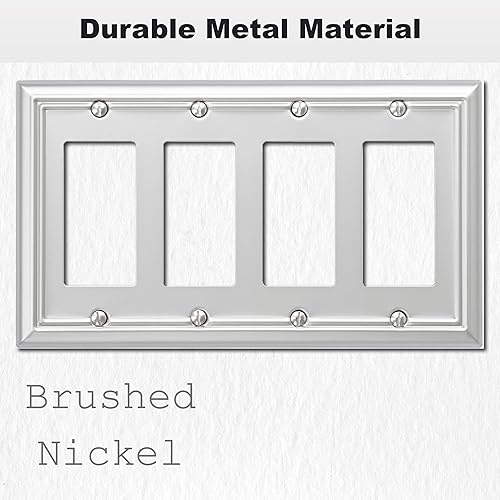 Miniatura 3 de Adler - Cubierta cuádruple para interruptor de luz decorativa Adler, placa de pared de metal, paquete de 2 unidades, níquel cepillado de 4