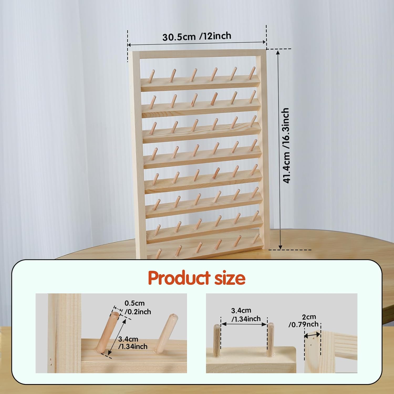 2 Pack Wooden Thread Holder,48 Spool Wooden Thread Rack Wall Mounted Sewing Thread Holder with Screws Multi Purpose Sewing Thread Holder Organizer for Embroidery Sewing Threads Hair Band US