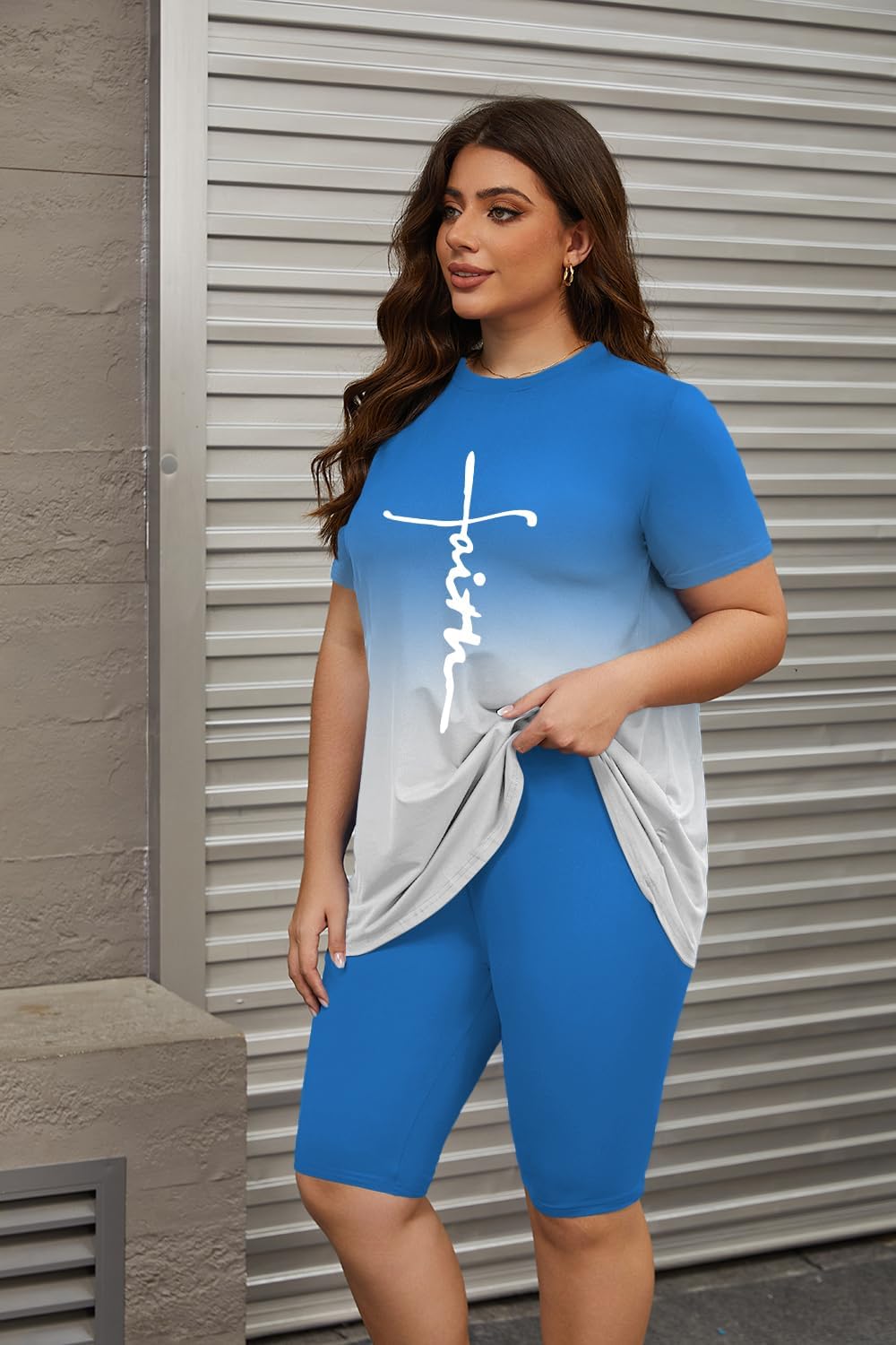 Mrskoala Women Plus Size 2 Piece Outfits Casual Shorts Sets Summer Tshirts Shorts Sweatsuits - Image 2