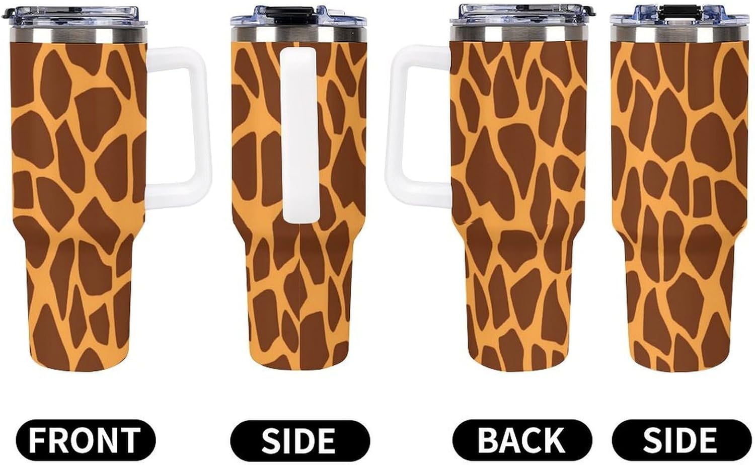 Giraffe Print Travel Coffee Mug Reusable Durable Stainless Steel Insulated Tumbler with Handle And Straw Leak Resistant Portable Thermal Cup Gifts for Men Women 40 Oz