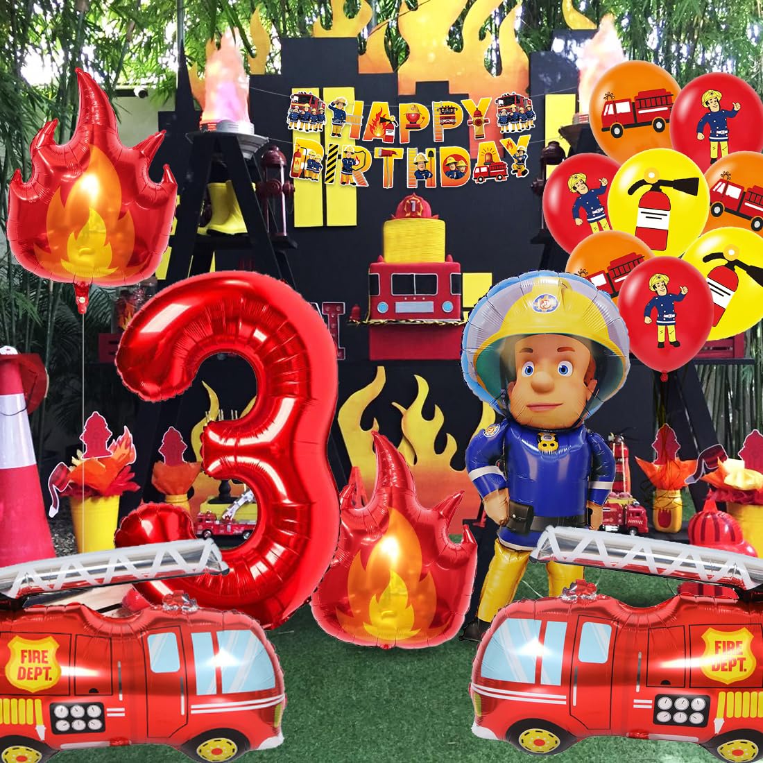 Feuerwehr-Kindergeburtstagsdeko-Set – 42 Teile Mit Banner, Ballons & Swirls Für 3. Geburtstag & Mottoparty