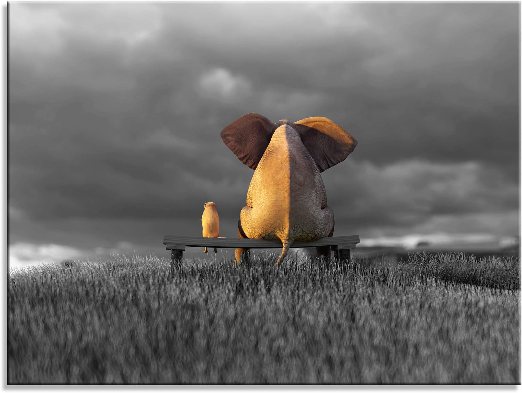 Wall Art for bathroom Animal Resting Elephant Look at The Moon tree Wall Pictures "20x28 "Giclee Wall Decor on Canvas Stretched Artwork Living Room Bedroom Ready to Hang