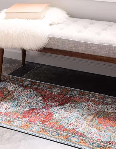 Miniatura 3 de Unique Loom Baracoa Collection - Alfombra malecón (2 pies 2 pulgadas x 8 pies, color azul claronaranja)