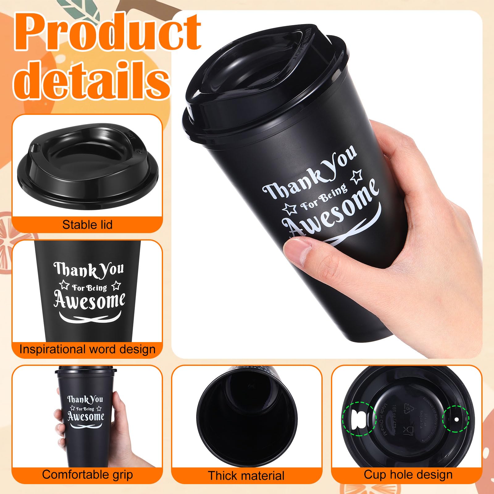 Suclain 48 tazze di ringraziamento per i dipendenti, tazze da caffè in plastica da 473,6 ml, con coperchio, con scritta "Thank You for Being Awesome", regalo per il personale di Natale, collega e