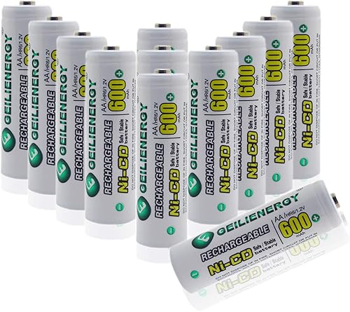 Miniatura 1 de GEILIENERGY NiCd AA 600mAh 1.2V Baterías recargables para lámpara solar de luz solar (paquete de 12)
