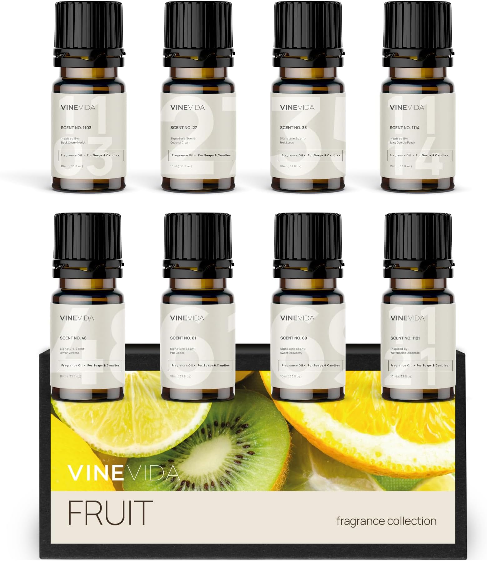 VINEVIDA [Set of 8] Fruit Scents for Candle Making, Made in USA Candle Fragrance Oil, Soap Making Essential Oils, Diffuser Oil Scents