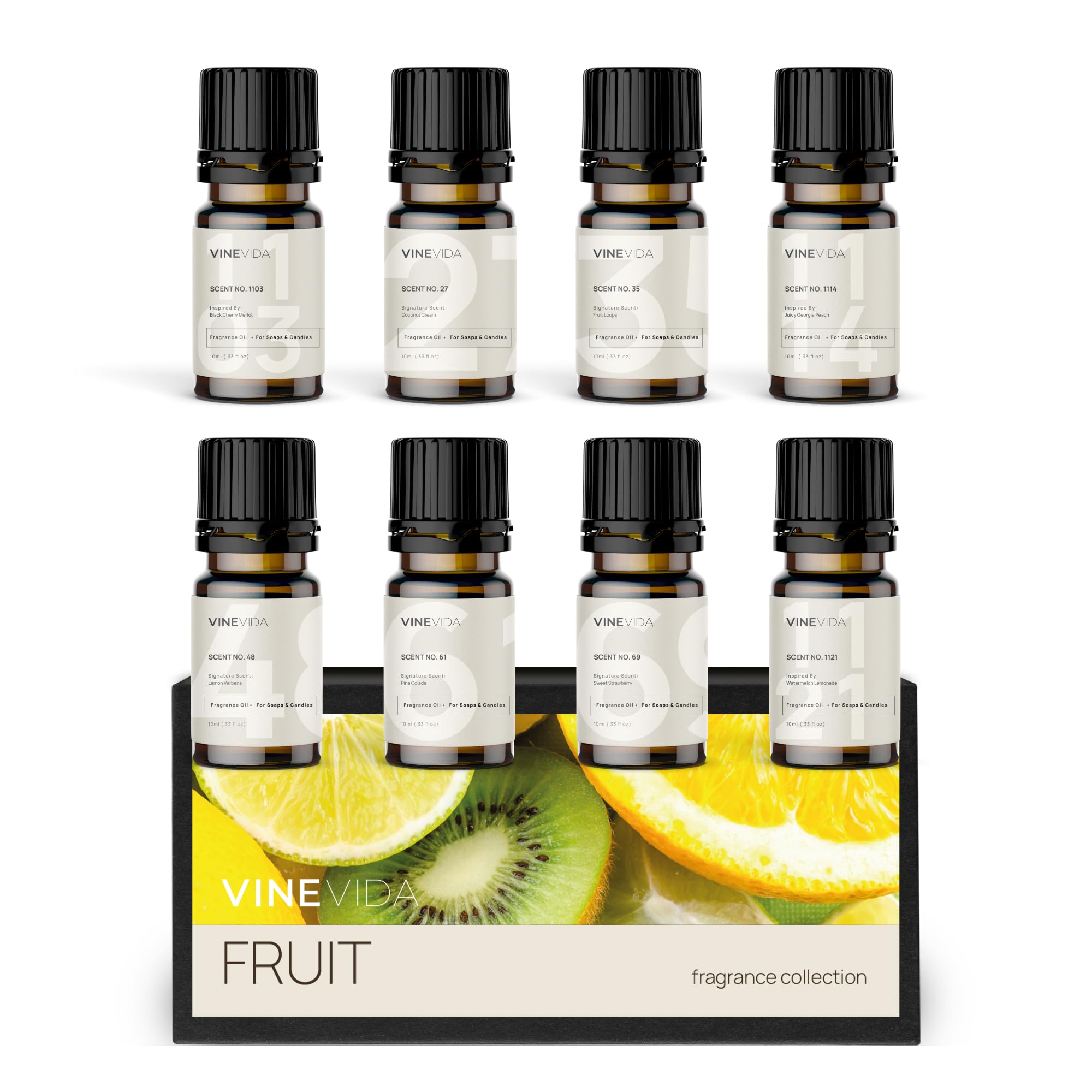 VINEVIDA [Set of 8] Fruit Scents for Candle Making, Made in USA Candle Fragrance Oil, Soap Making Essential Oils, Diffuser Oil Scents