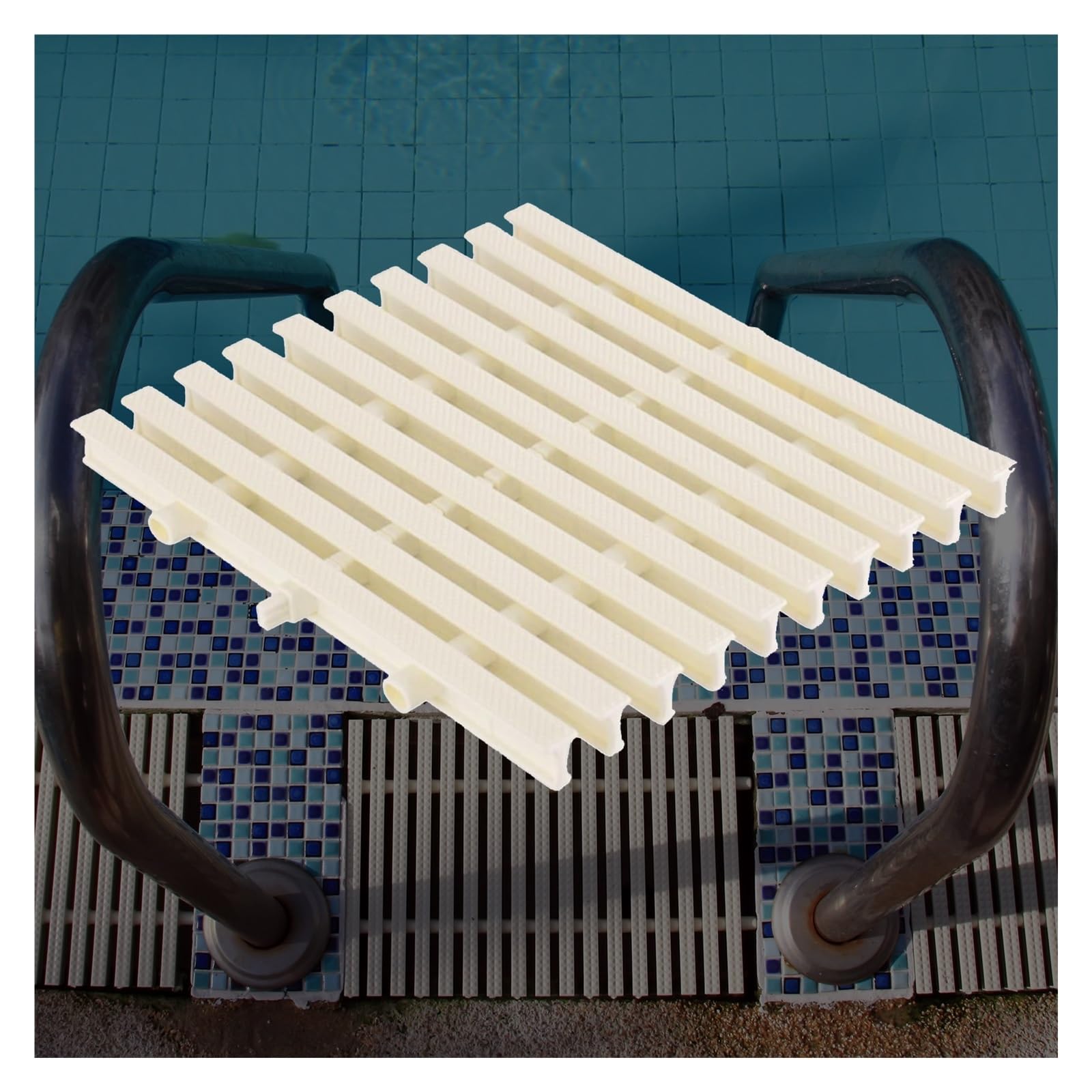 Canal de drainage d'eau extérieur beige avec grilles de débordement de piscine 25 cm