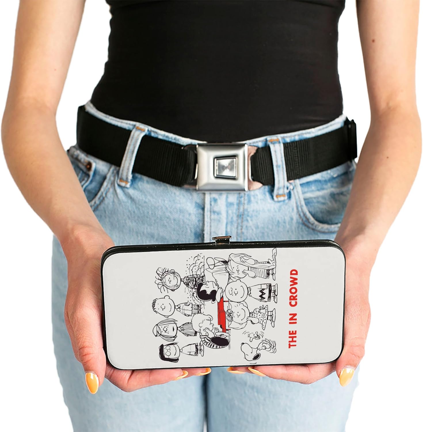 Peanuts Wallet, Hinged, Peanuts Gang the In Crowd Group Pose White Black Red, Vegan Leather - Image 3