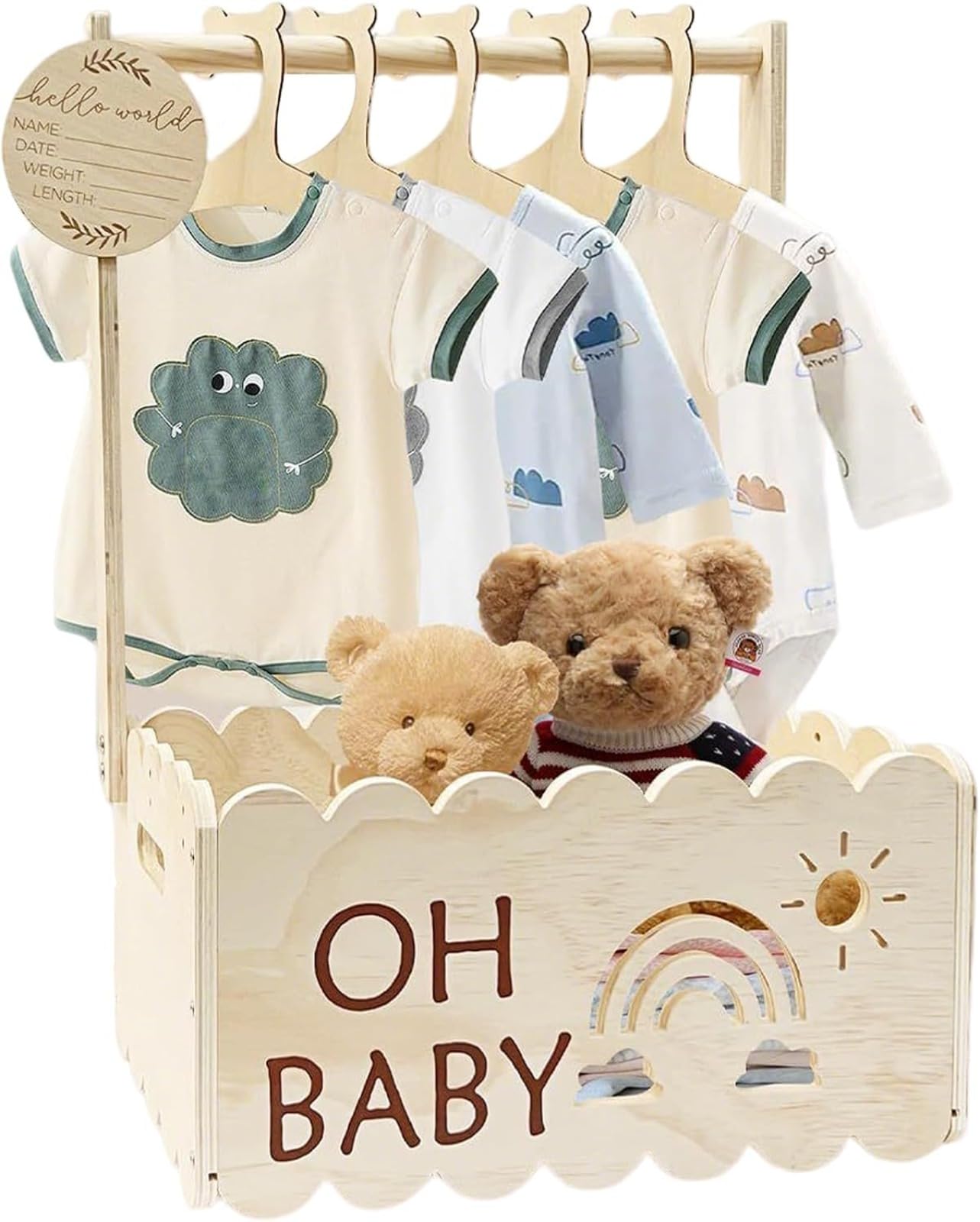 Kosz na baby shower z wieszakiem, drewniana skrzynka z uchwytem | Organizer na ubrania dla dziewczynki chłopca i rodziny do domu