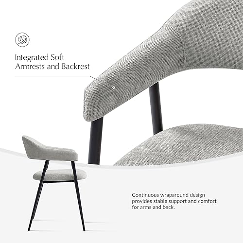 Miniatura 3 de HULALA HOME Juego de 2 sillas de comedor tapizadas de tela moderna con patas de metal, apoyabrazos, respaldo curvado para comedor, sala de estar,