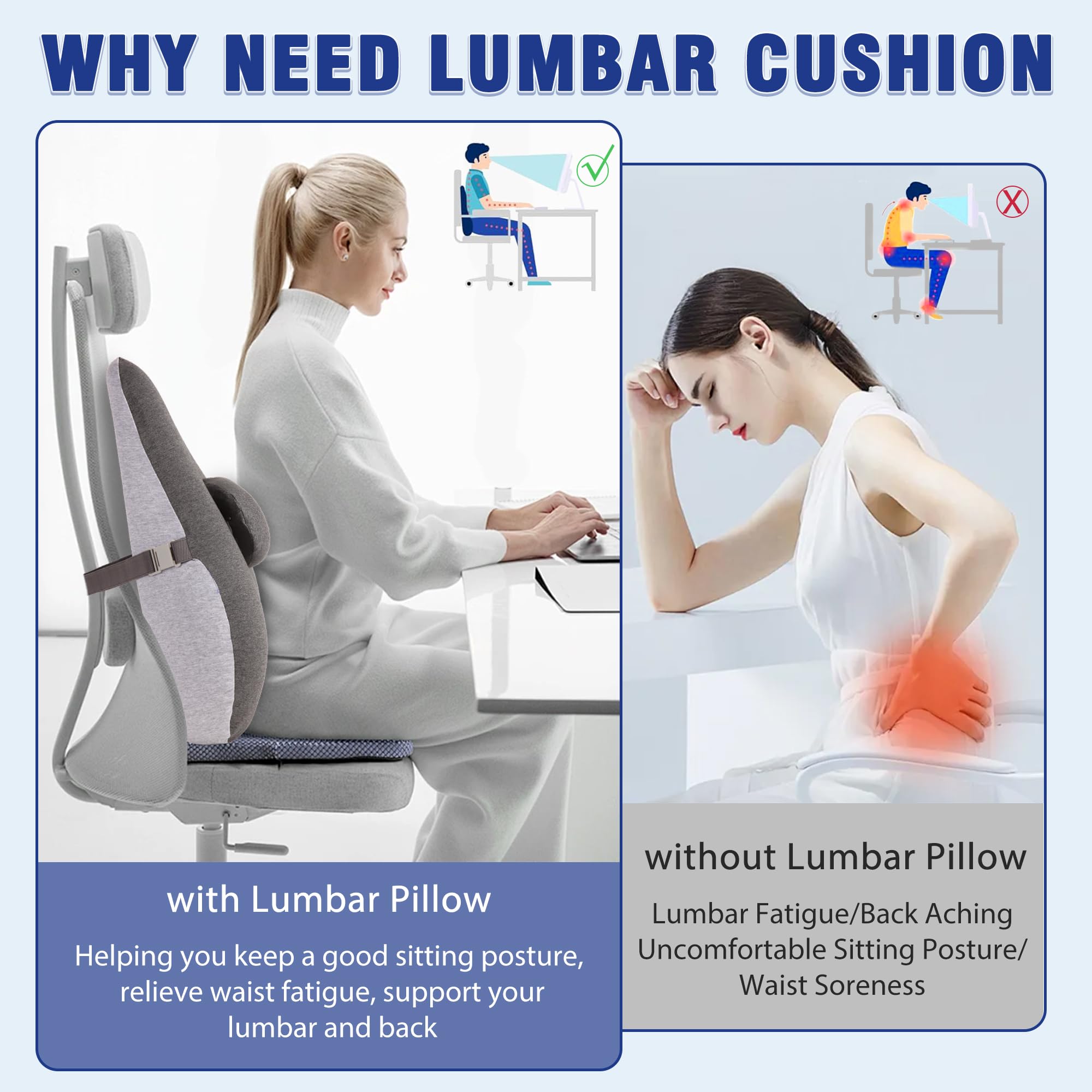 Cuscino Lombare In Memory Foam Per Sedia Ufficio, Con Supporto Regolabile Per Alleviare Il Mal Di Schiena - 2
