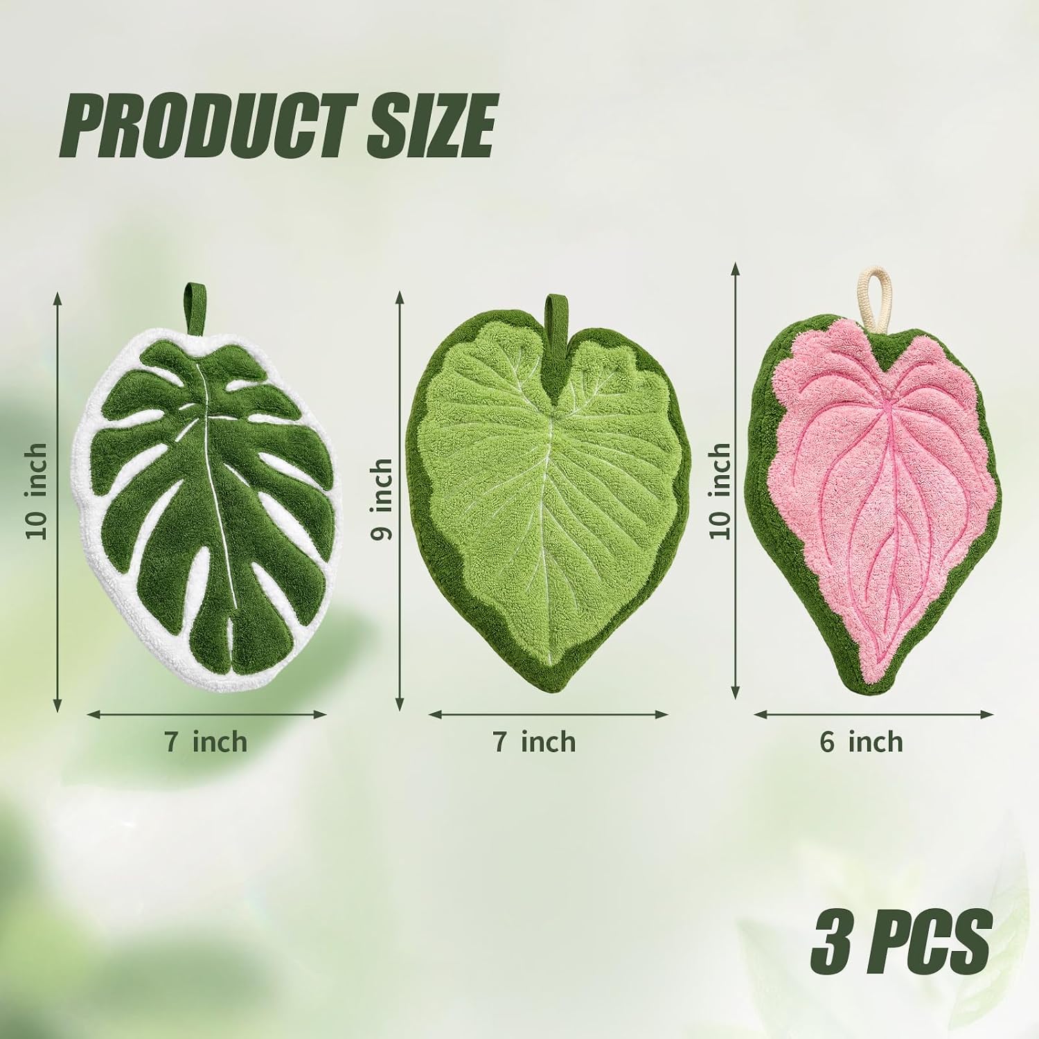 Leaf Hand Towels, Bathroom Hand Towels, 3 PCS Leaf Shaped Hanging Kitchen Towels with S Hanging Loop, Quick-Drying & Lint-Free Cute Coral Fleece Tropical Plant Hand Towel, for Bath Kitchen Living Room